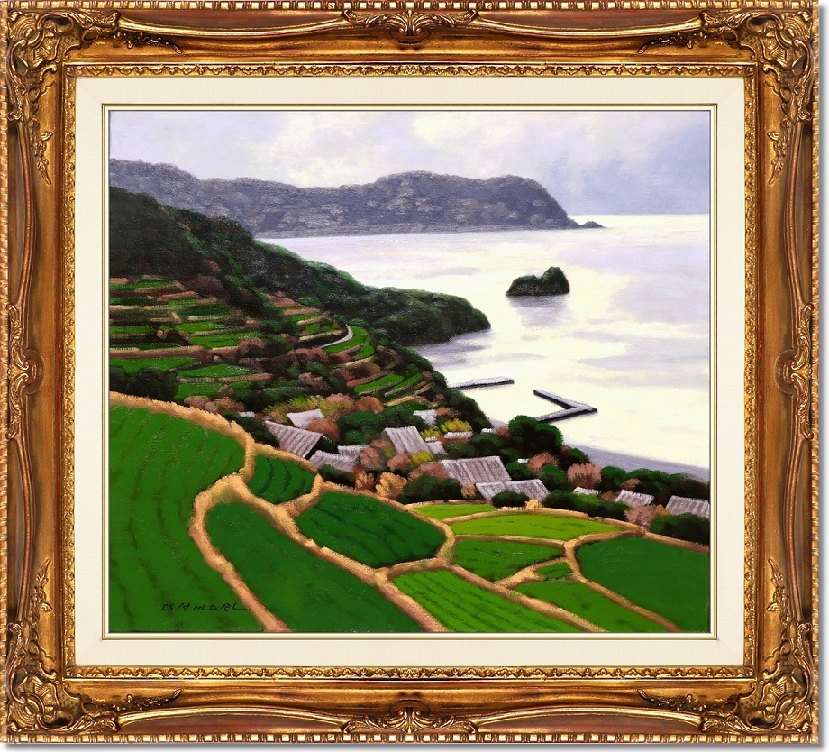 大森祥吾 輝く海 西伊豆 伊浜 棚田 油絵10号 日本の原風景 春 田園