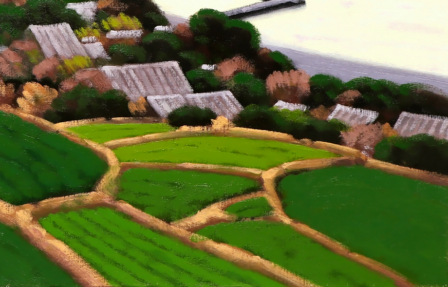 田舎の風景 デジタルアート 大森祥吾 輝く海 西伊豆 伊浜 棚田 油絵10号 日本の原風景 春 田園