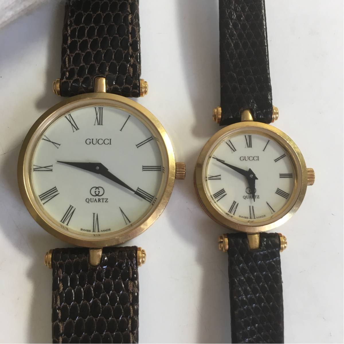 ☆必見☆ GUCCI グッチ シェリーライン メンズ レディース クオーツ 腕時計 ペアウォッチ ゴールド金具×純正ベルト