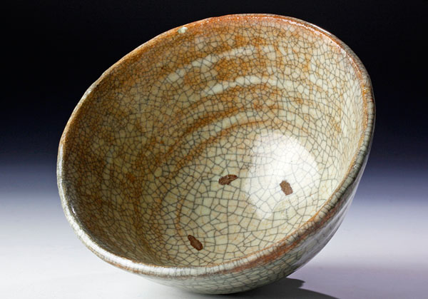 古美味】十代楽吉左衛門(旦入)造 而妙斎書付 香炉釉 井戸形茶碗 銘 道