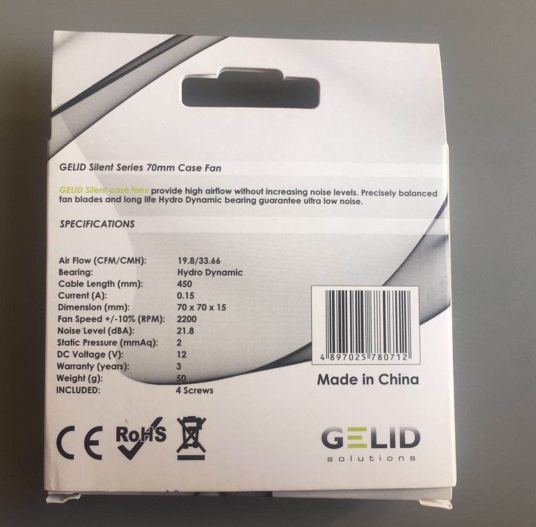 GELID Slient7 70㎜ 薄型 静音 スリム ケースファン 厚さ15㎜ ３Pin 2200RPM　_2