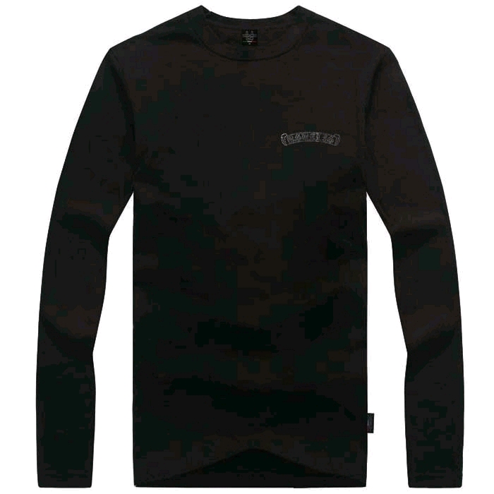 送料無料 USUALIS ウザリス クロム風 ラインストーン ロゴ長袖Ｔシャツメンズ ストリート系 プリント [Lサイズ]黒 