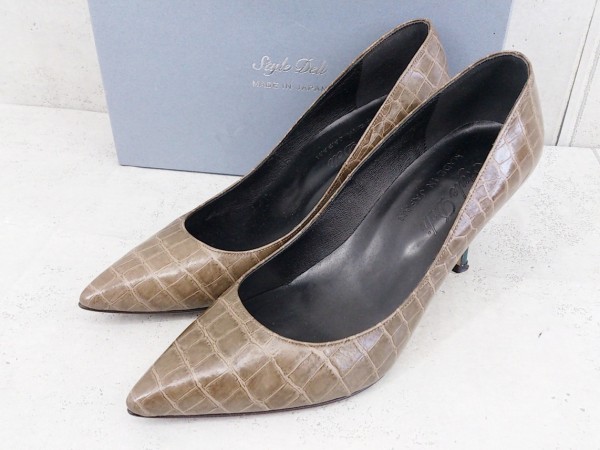 美品 STYLE DELI スタイルデリ レザー調 型押し パンプス 25 ブラウン系 * ◆ 1000001119113