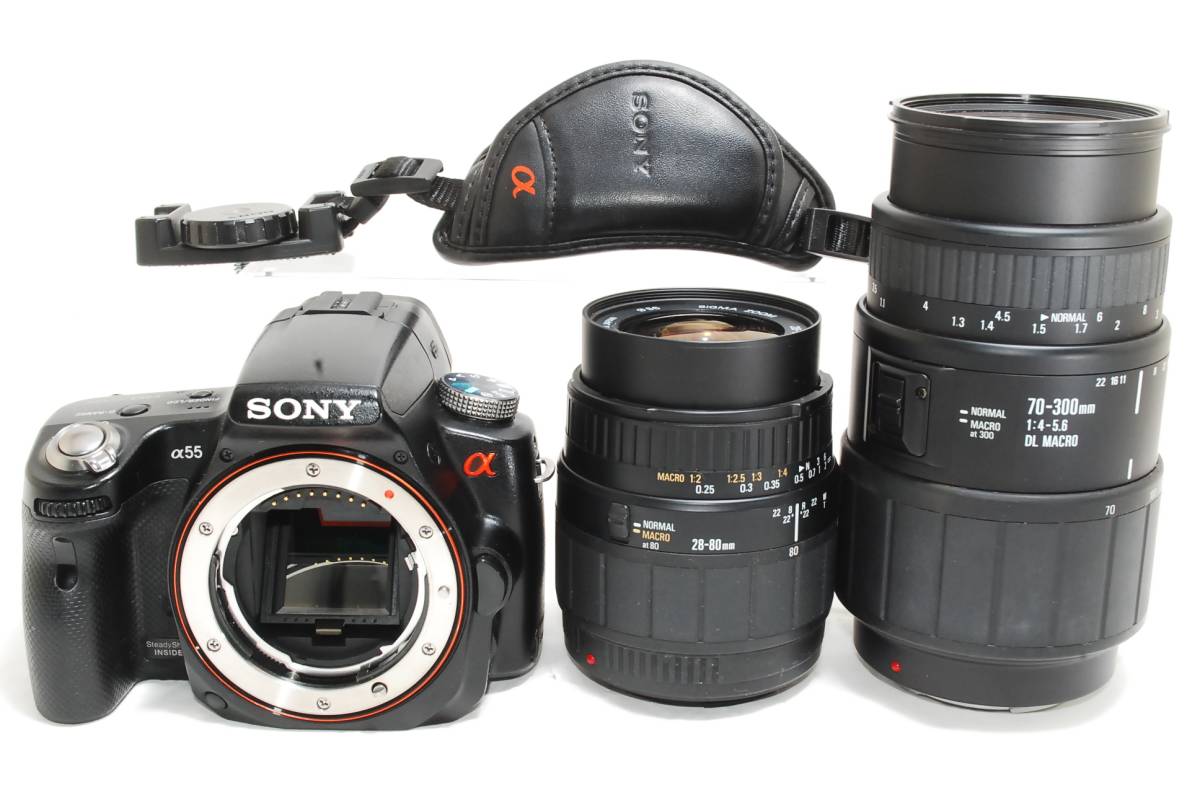 ☆極上美品！SONY ソニーα 55 高級超望遠300ｍｍWレンズ ， カメラバッグ，元箱，バッテリー， 充電器 ，SDカード，付 すぐに撮影OK!6点セット!