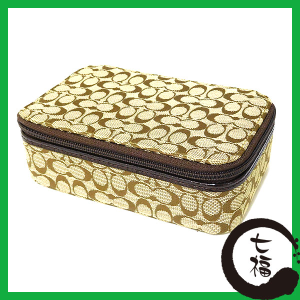 高価買取1円U【コーチ】シグネチャー ジュエリーボックス F60866 キャンバス ベージュ ブラウン プレゼント アクセサリーケース 美中古