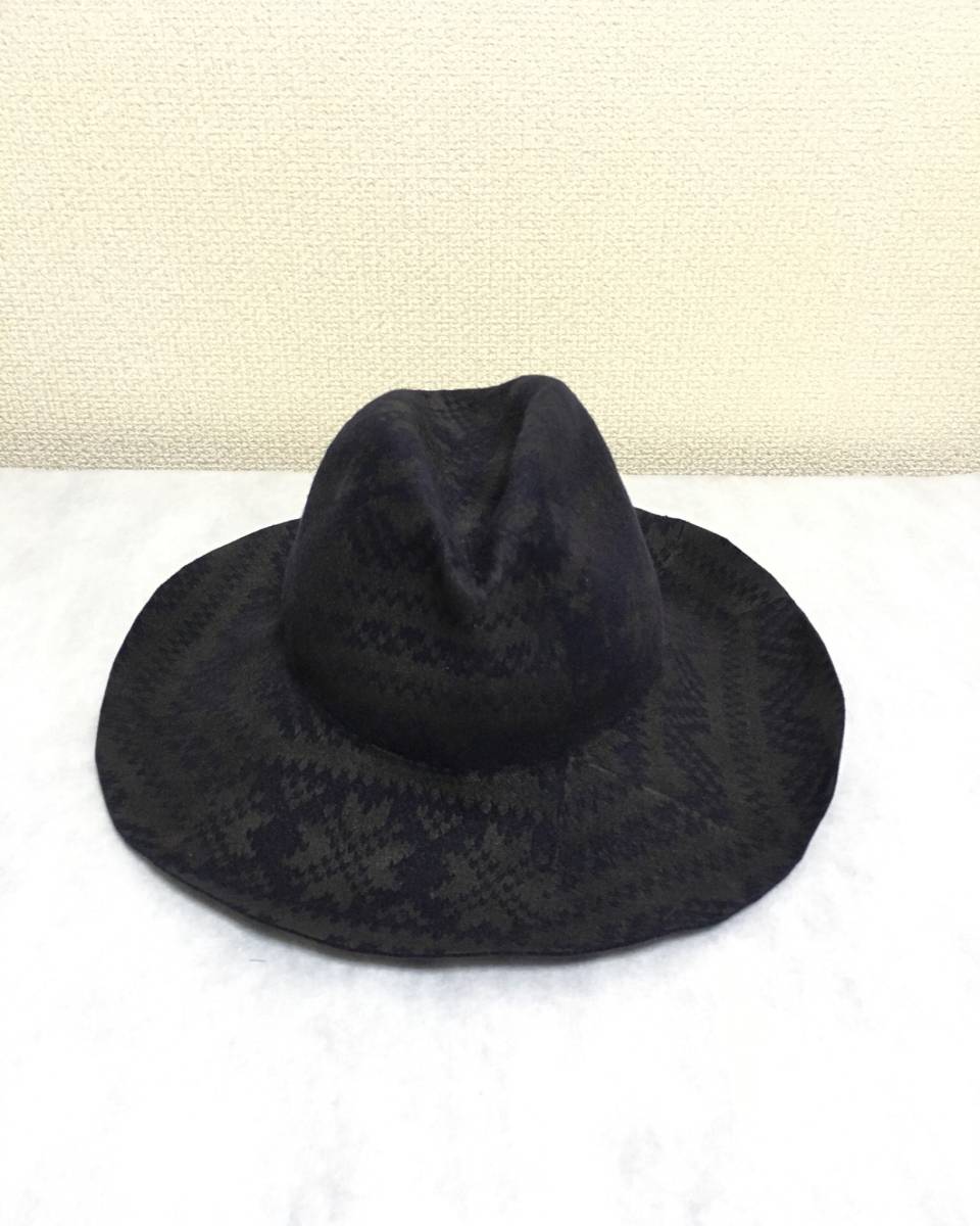 ENGINEERED GARMENTS 14AW Printed Hat Navy Fur Felt ラビットウール フェルトハット S 中折 ブリムハット