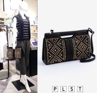 美品 PLST 2WAY ショルダー スタッズ フェイクレザー クラッチ バッグ 黒 ハンドバッグ プラステ