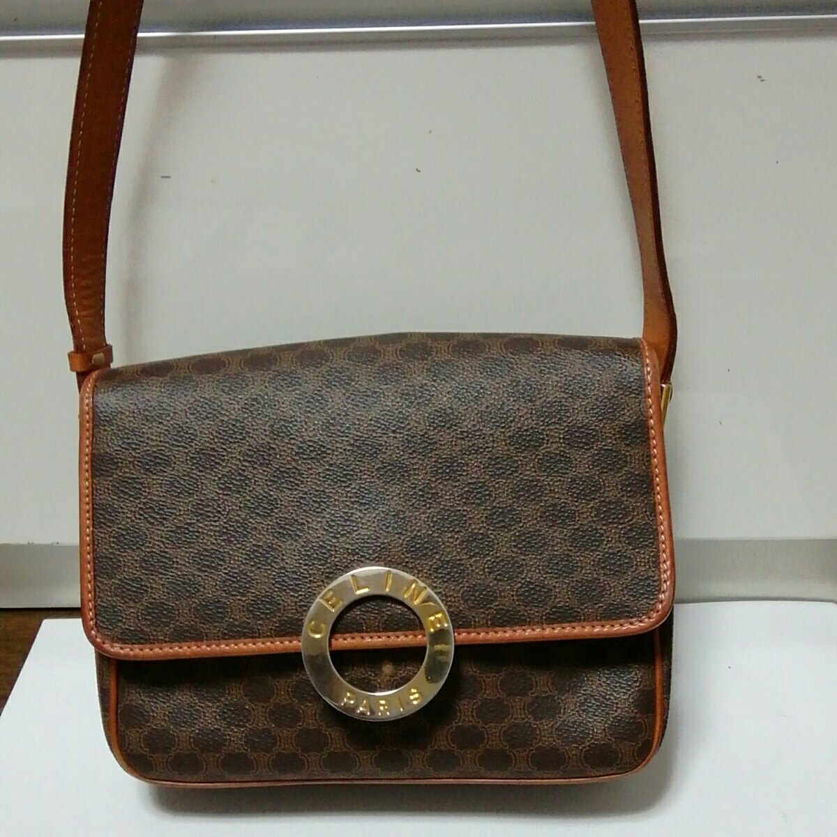 CELINE セリーヌ　マカダム　ショルダー　バック　バッグ　ゴールド　金具　ヴィンテージ　１円スタート　M13