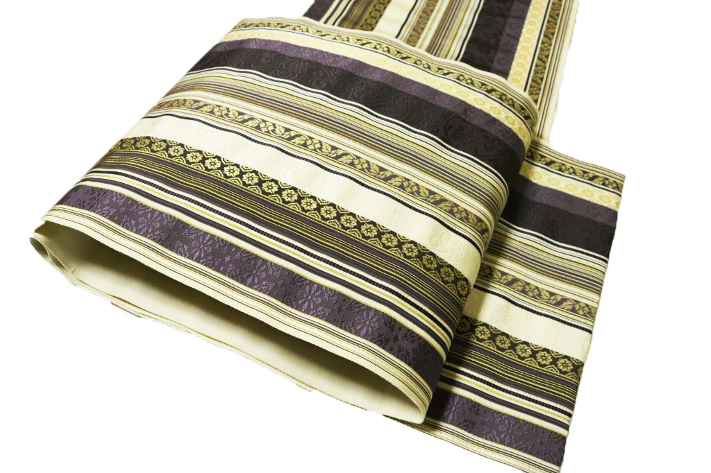 きものふじかわ★逸品　本場筑前博多織　全通袋帯　更紗唐花間道文様　クリーム多色地　未使用