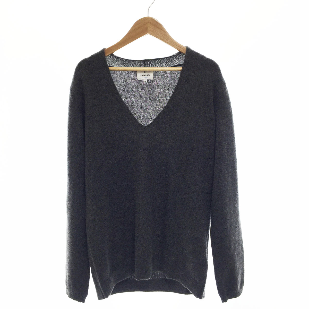 ★美品 LANVIN en Bleuランバンオンブルー 長袖 カシミヤニットプルオーバー セーター レディース38 グレー 3306833/20857