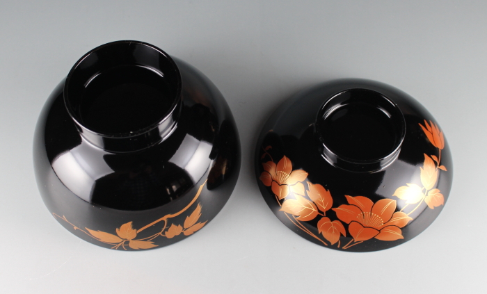 5客 辰三作 黒 : 御椀揃 御殿吸椀 鉄仙花 会津塗り