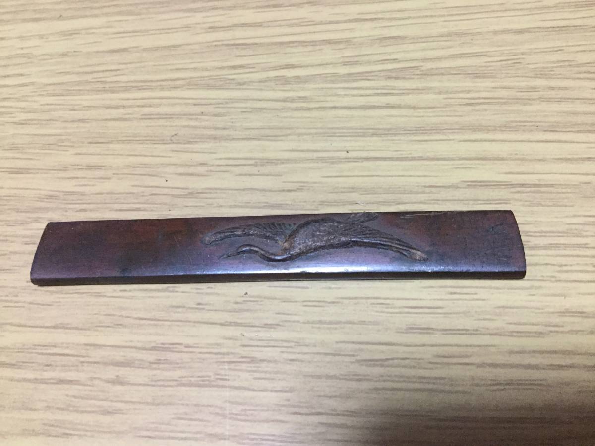 eyeknow74　古銅彫金　鶴図蟷螂図小柄2点　時代箱付　V　R3596 名品 江戸期金工作 小柄 銅地象嵌 鶴図 全長8.9㎝