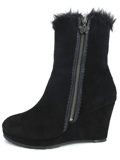 【激安大特価，セール】 アナスイ ANNA SUI ショート ブーツ ファー 2WAY スエード ウエッジソール 24 ブラック 黒 秋 冬(アナスイ)｜売買されたオークション情報、yahooの商品情報をアーカイブ公開 - オークファン その他