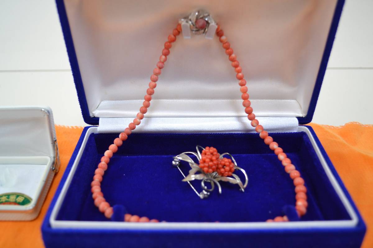 1円～ 珊瑚 帯留め 象牙 メノウ ネックレス まとめ ☆アクセサリー 24）アクセサリー　まとめて　ベッコウ・象牙・サンゴ・琥珀　計６ケ