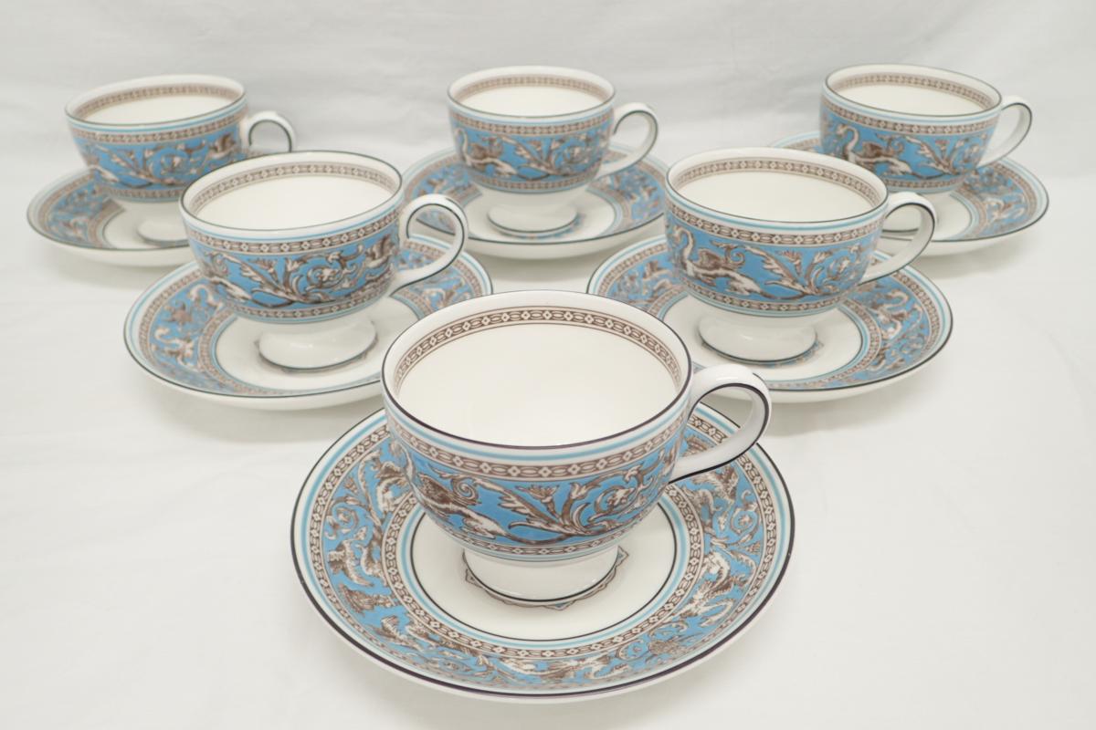 ウェッジウッド フロレンティーンターコイズ カップ&ソーサー6客 シュガーポット クリーマー WEDGWOOD 管TKY12052JG