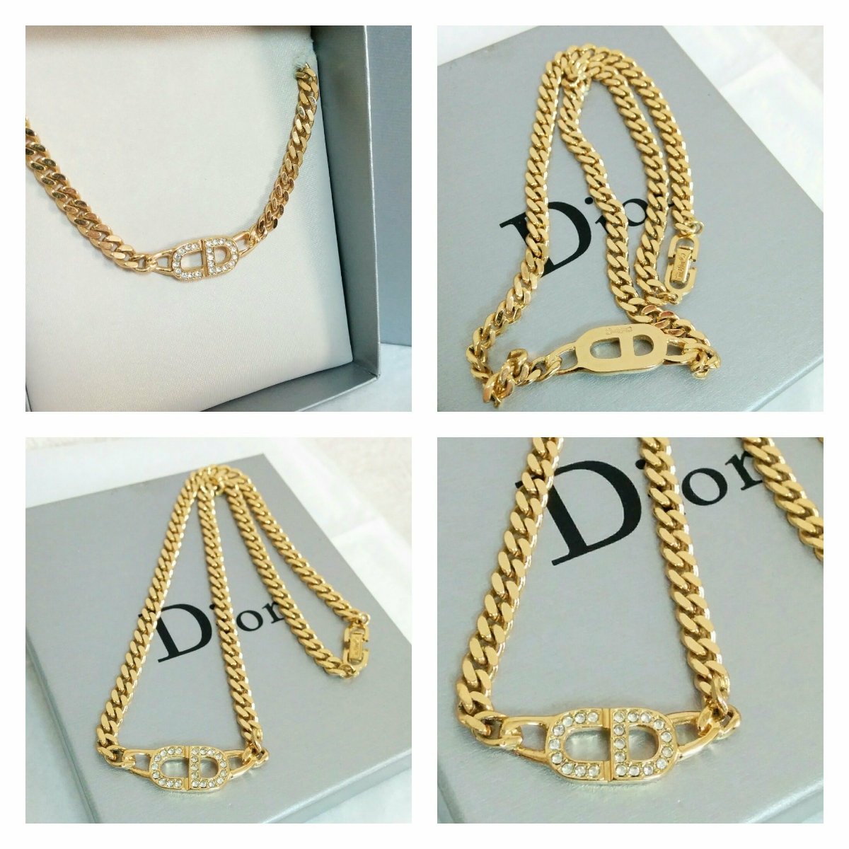 クリスチャン・ディオール Christian Dior ゴールド色 ラインストーン付き ネックレス 美品 CDロゴ