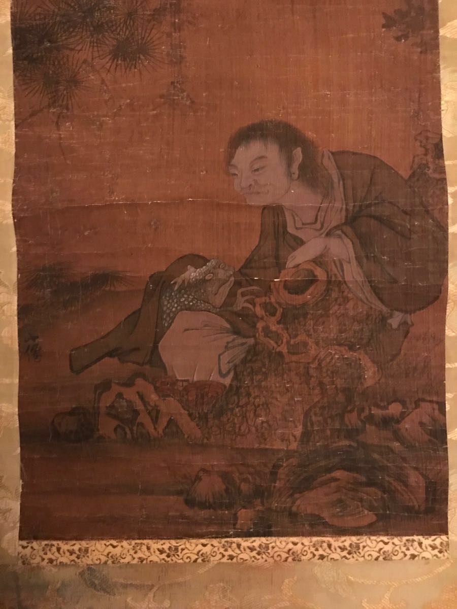 中国近代 古い掛軸 「山水図」 肉筆細密描画 中国画 水墨画 書画掛軸