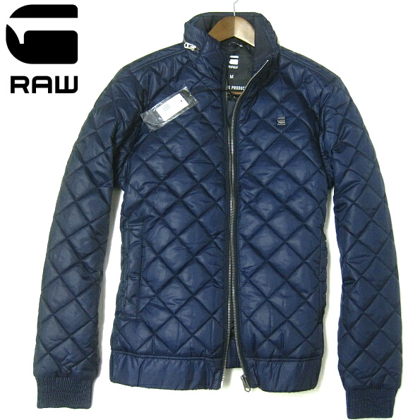 新品▼ジースターロウ　G-STAR RAW　中綿　キルティングジャケット　ブルゾン　紺　M　収納フード付き　メンズ　Gスター　ネイビー