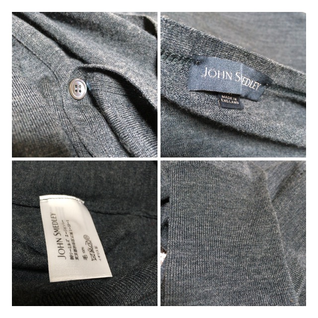 JOHN SMEDLEY ニットカーディガン メンズM ジョンスメドレー メリノウール グレー イングランド
