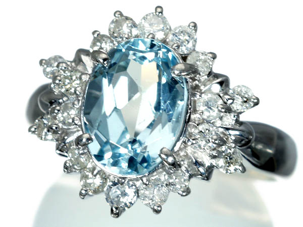 【送料無料vk】h1641 1円～★宝石の島★爽快アクアマリン2.19ct＆ダイヤモンド0.55ct 高級Pt900リング
