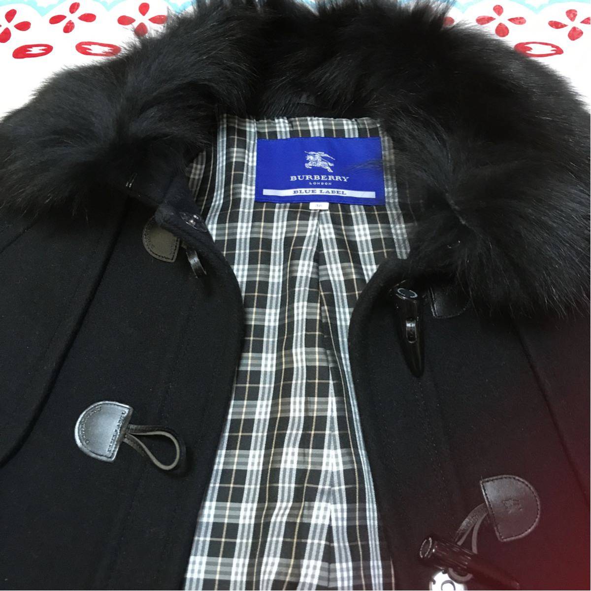 BURBERRY バーバリーブルーレーベル◇羊革/リアルファーポンチョボレロ