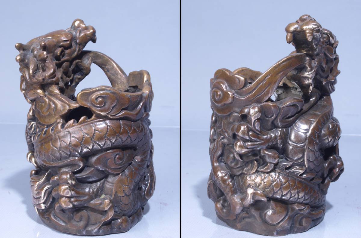 中国古玩 西周〜春秋時代 青銅水器 龍紋鷲蓋青銅器 共箱