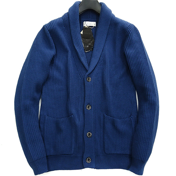 新品 MONSIEUR NICOLE ／ ムッシュニコル 大人カジュアル 秋冬物 新品 ムッシュニコル 畔編みショールカラーニットカーディガン46(M)青★I11960 MONSIEUR NICOLE セーター メンズ