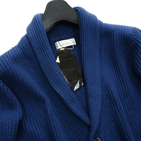 新品 MONSIEUR NICOLE ／ ムッシュニコル 大人カジュアル 秋冬物 新品 ムッシュニコル 畔編みショールカラーニットカーディガン46(M)青★I11960 MONSIEUR NICOLE セーター メンズ