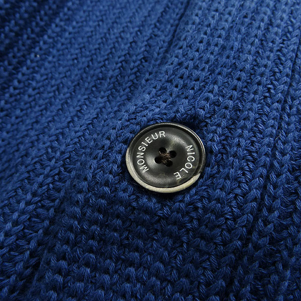 新品 MONSIEUR NICOLE ／ ムッシュニコル 大人カジュアル 秋冬物 新品 ムッシュニコル 畔編みショールカラーニットカーディガン46(M)青★I11960 MONSIEUR NICOLE セーター メンズ