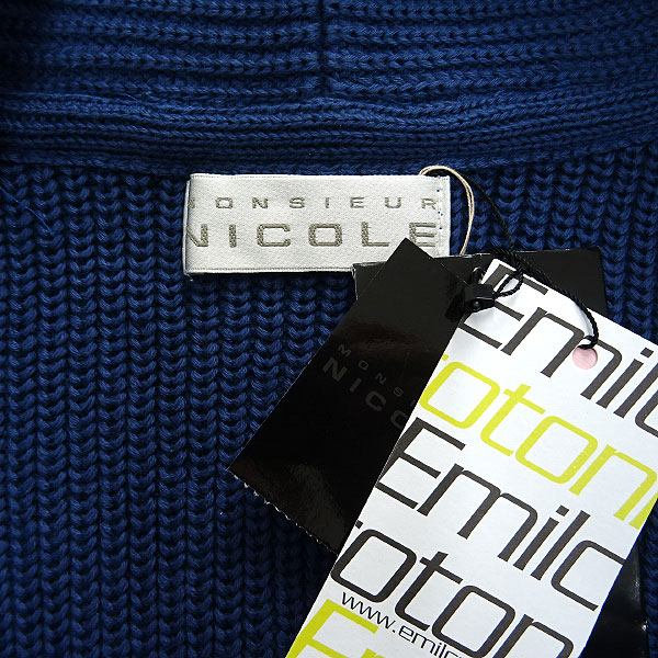 新品 MONSIEUR NICOLE ／ ムッシュニコル 大人カジュアル 秋冬物 新品 ムッシュニコル 畔編みショールカラーニットカーディガン46(M)青★I11960 MONSIEUR NICOLE セーター メンズ