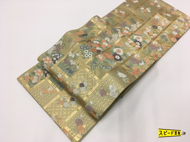 スピ買□ 着物 名品 袋帯 金 みやび錦 東京ますいわ屋 あじさい 菖蒲 