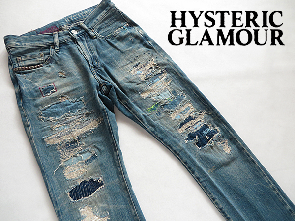 HYSTERIC GLAMOUR ヒステリックグラマー ダメージ加工スタッズデニム 