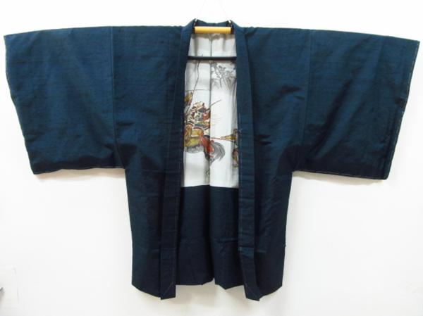 ☆着物10☆ 1円 絹 アンサンブル 男性用 髭紬 無地 襦袢セット 袷 身丈