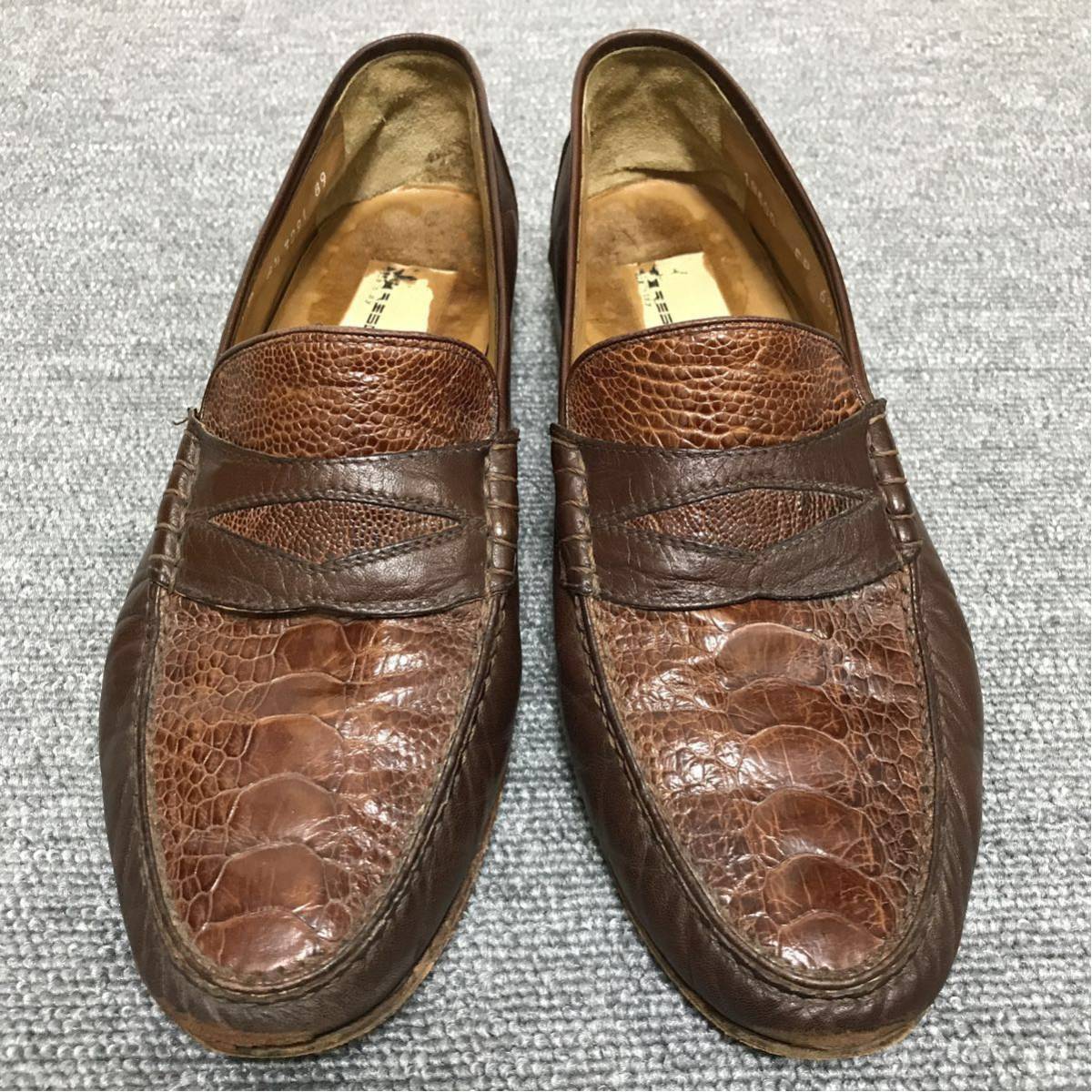 モレスキー MORESCHI 靴 24.5cm クロコダイル ローファー スリッポン ビジネスシューズ 伊製 6 1/2