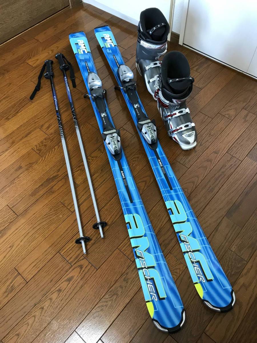 大人用カービングスキー4点セット 板160cm靴26-26.5cmストック110cm スキー