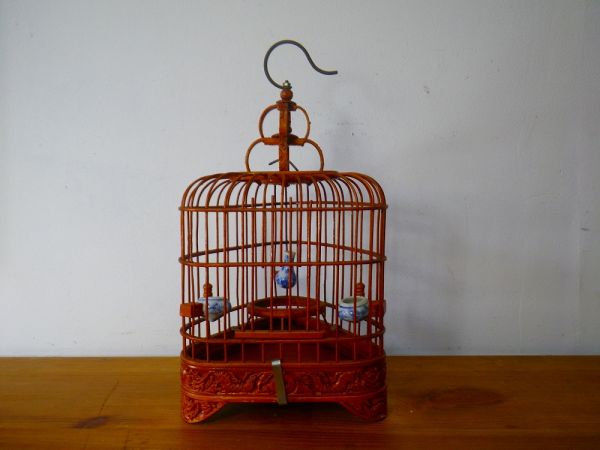 ビンテージレトロ 竹ひごで作られた中国の鳥かご 昭和レトロ/古道具