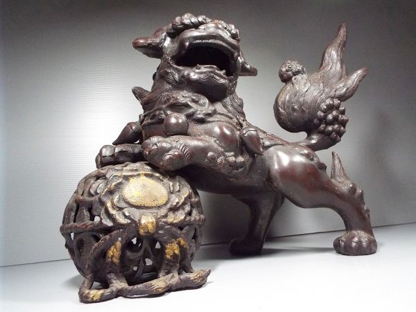 玉乗り獅子 九谷焼 玉獅子 置物 縁起物 厄除け 魔除け 獅子 狛犬 金属