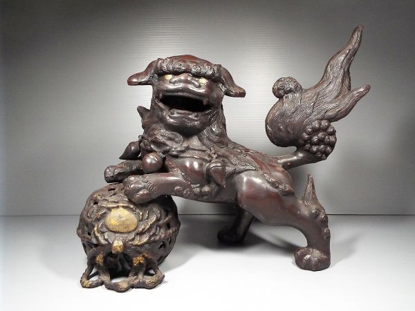 玉乗り獅子 九谷焼 玉獅子 置物 縁起物 厄除け 魔除け 獅子 狛犬 金属