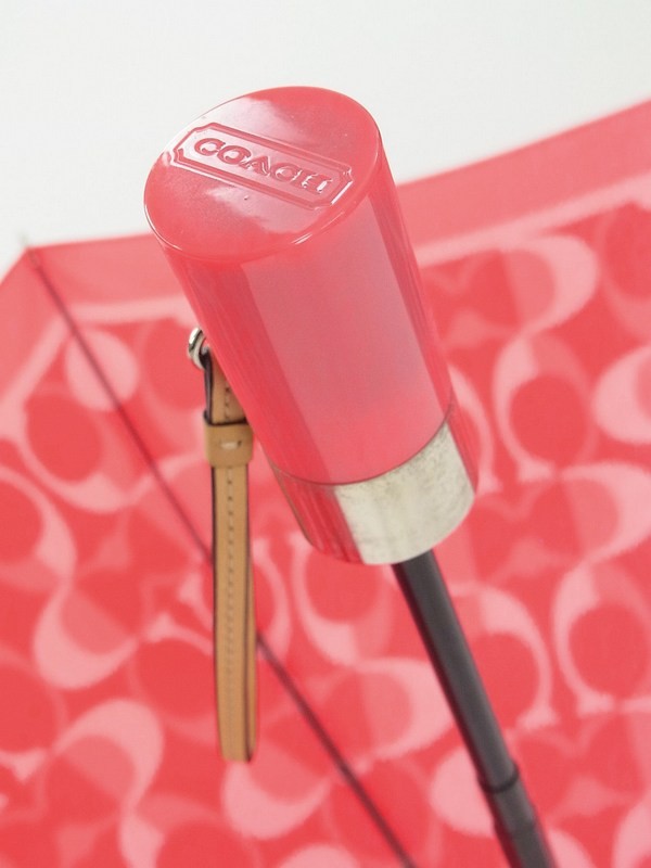 L1649【美品】コーチ/COACH*ペイトン*シグネチャー* ワンプッシュ式◎8本骨/折り畳み傘/カサ/雨傘*ピンク系*F66637