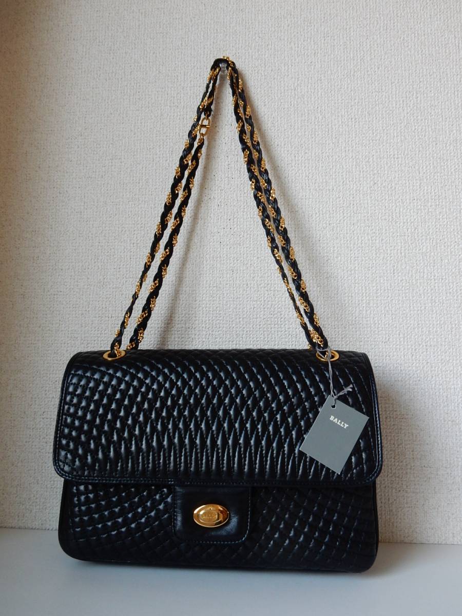 本革☆BALLY(バリー)牛革キルティング・チェーンショルダーバッグ 