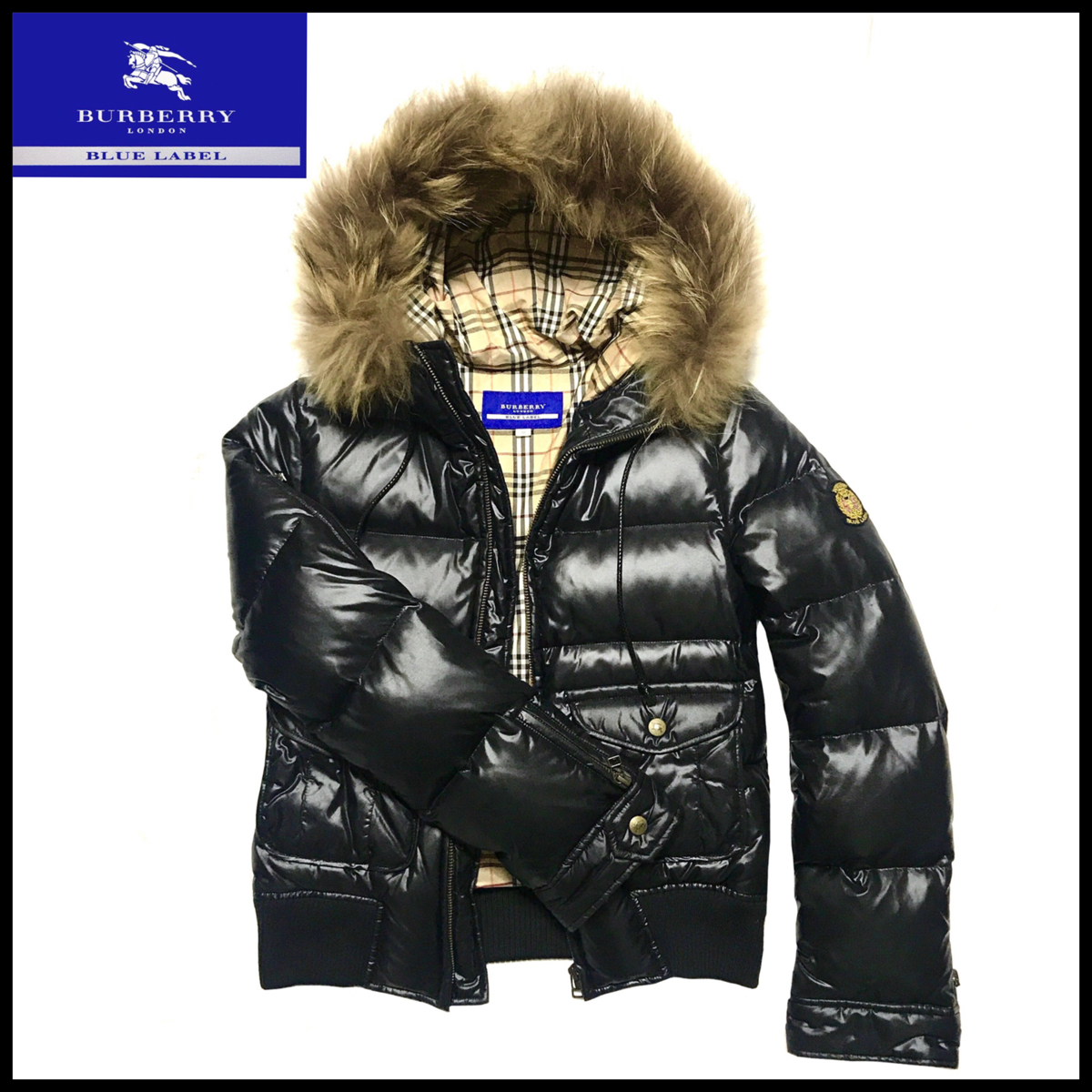 ◇極美品◇ BURBERRY BLUE LABEL ロゴワッペン ダウン ブルゾン 38 