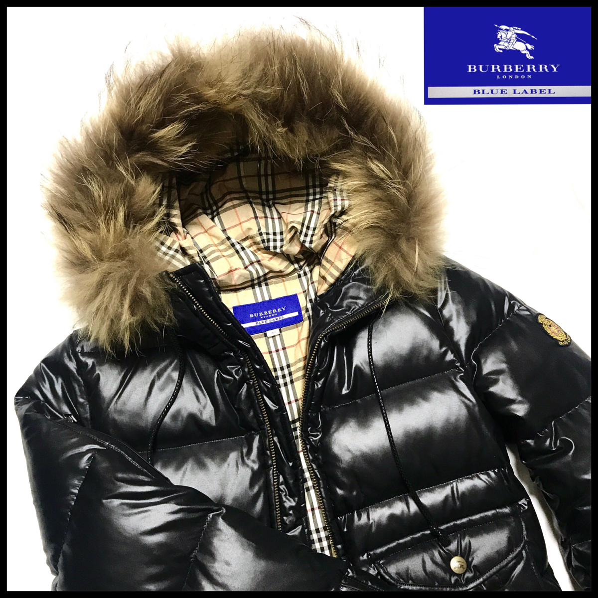 ◇極美品◇ BURBERRY BLUE LABEL ロゴワッペン ダウン ブルゾン 38 