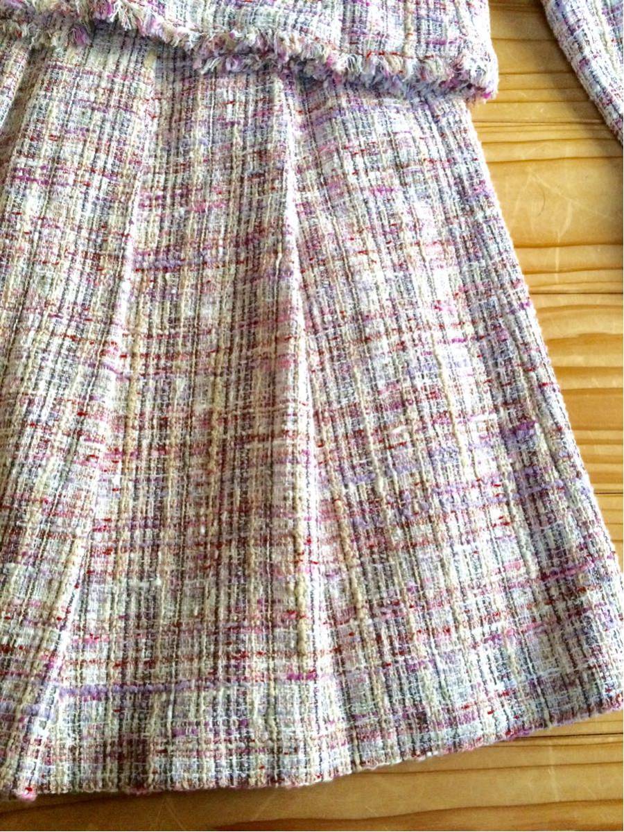 アナイ ANAYI ノーカラージャケット ミックスツイード セットアップ