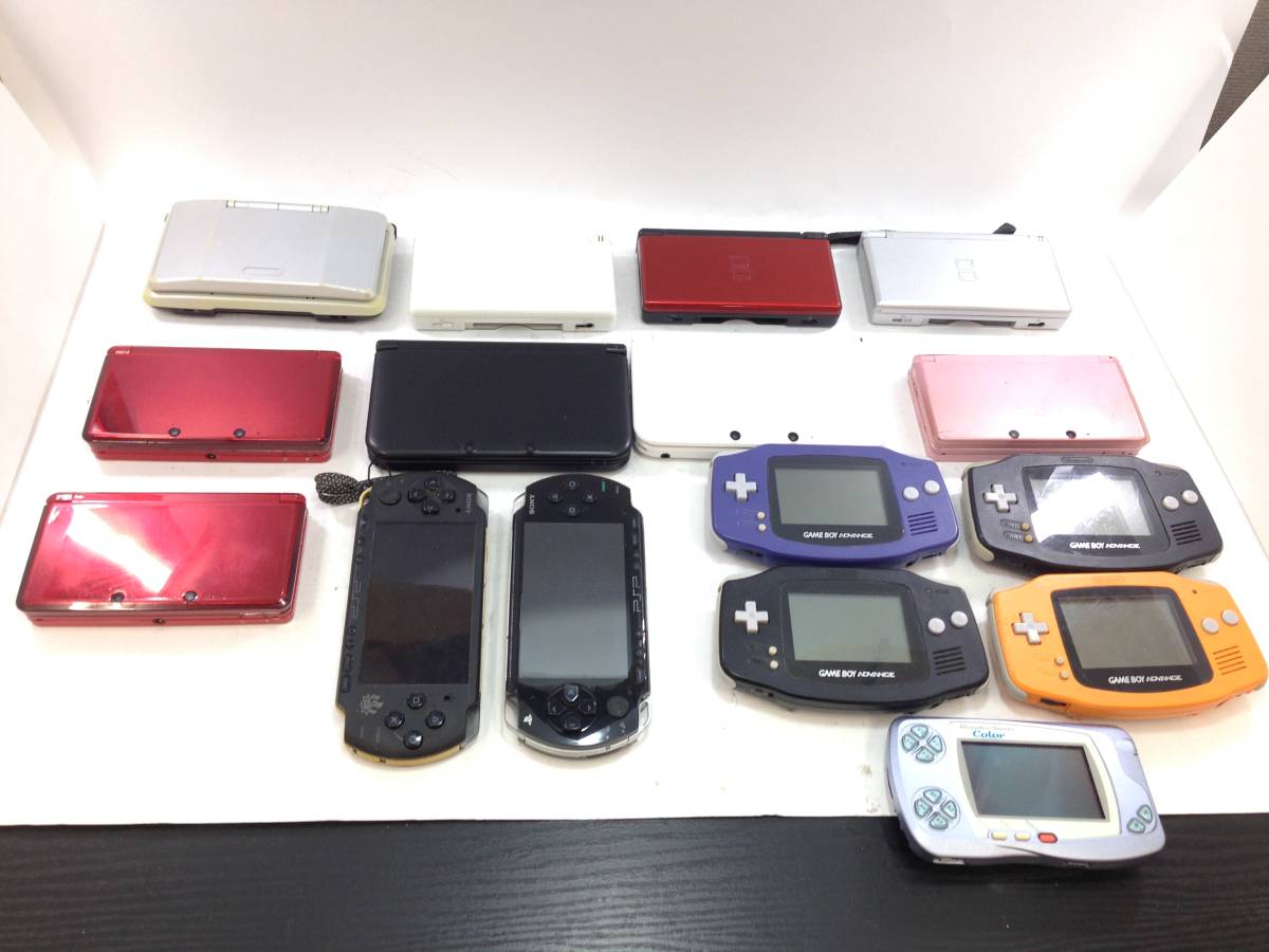 【ジャンク】小型ゲーム機３台＋他周辺機器３台（GBC、初DS、旧3DSLL、他） 1228】1円～小型ゲーム機 大量 16台セット 3DS LL/3DS/DS/DS Lite/PSP