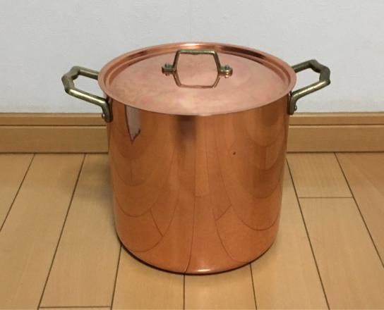 ★銅製 銅鍋 真鍮ハンドル 両手鍋 直径20ｃｍ 深さ20ｃｍ 深型煮込なべ★中古品