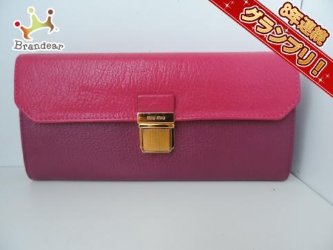 人気定番，限定SALE ミュウミュウ miumiu 財布 長財布 レザー パープル&times;ピンク -(女性用財布)｜売買されたオークション情報、yahooの商品情報をアーカイブ公開 - オークファン 服飾小物
