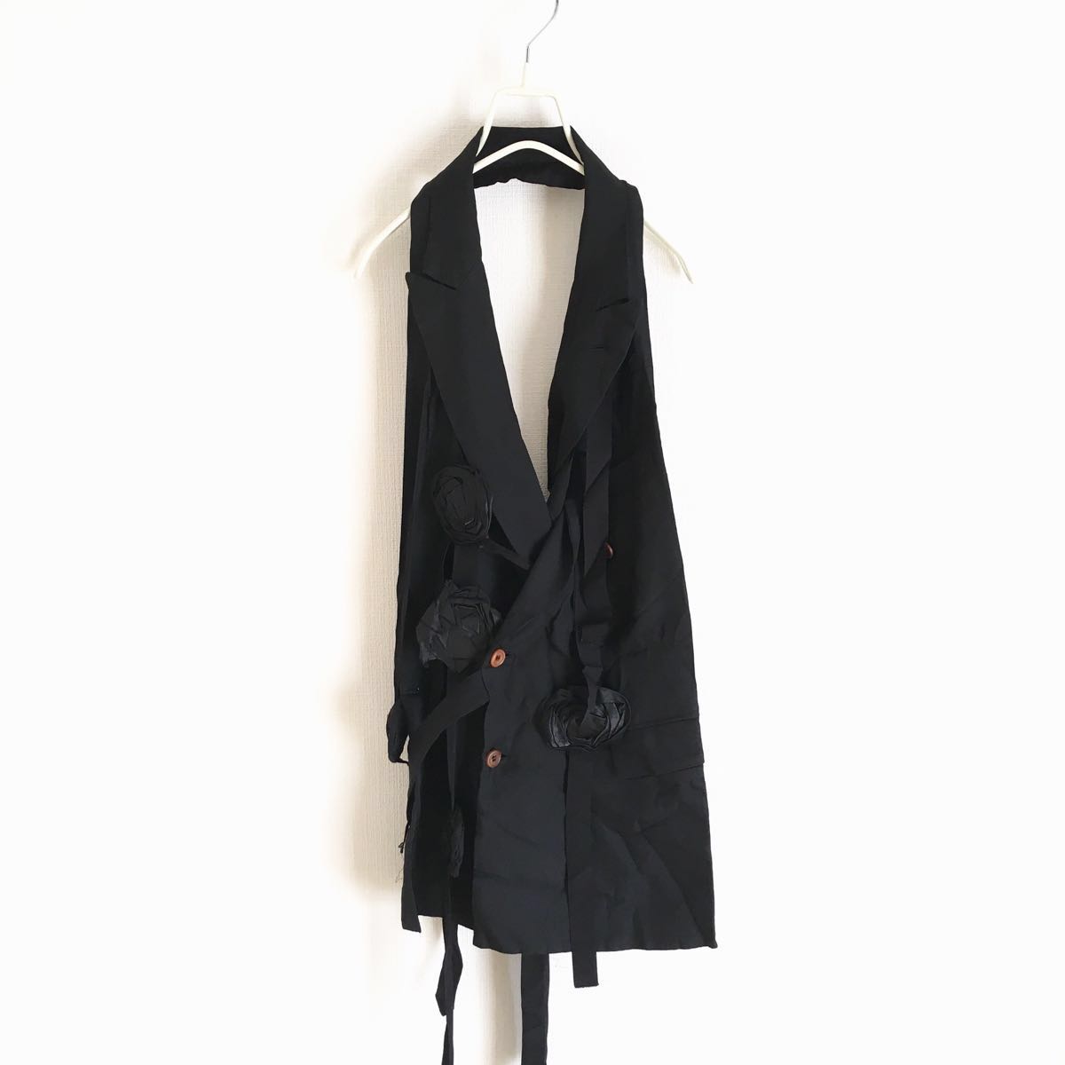 15SS COMME des GARCONS 薔薇装飾 ポリ縮絨ベスト ジレ 
