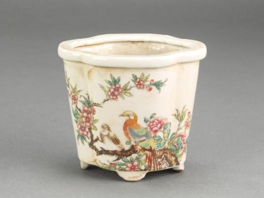 【流】中国美術 粉彩花鳥図植木鉢 BU862