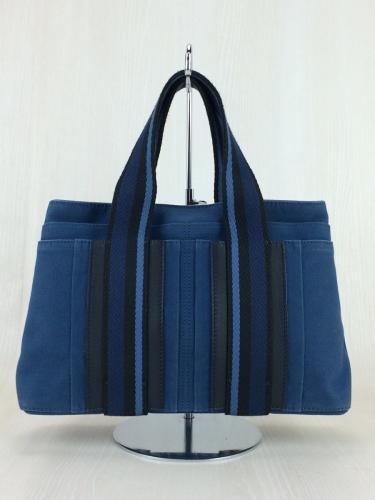 HERMES◇HERMES/トートバッグ/キャンバス/NVY/トロカホリゾンタルPM