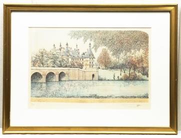 【WISH】●ロルフ・ラフルスキー パリ「版画の巨匠展」参加 リトグラフ「シャンボール城」 古都情景　　 [真作保証] 　#pl18030411AOVZan1